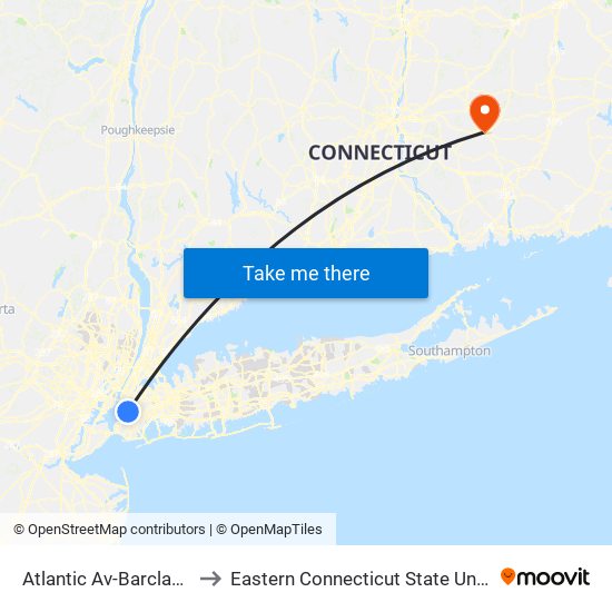 Atlantic Av-Barclays Ctr to Eastern Connecticut State University map