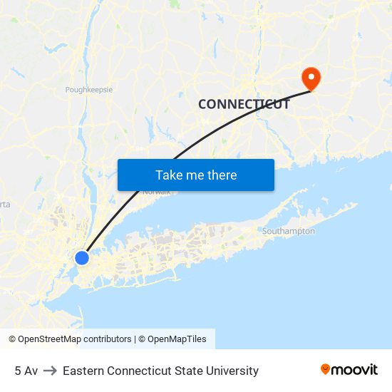 5 Av to Eastern Connecticut State University map