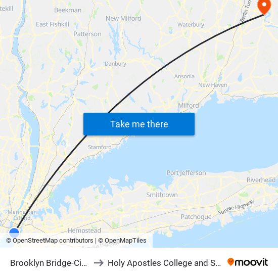 Brooklyn Bridge-City Hall to Holy Apostles College and Seminary map