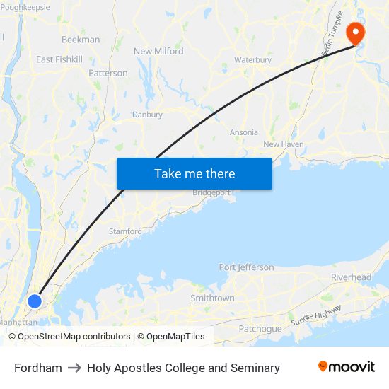 Fordham to Holy Apostles College and Seminary map
