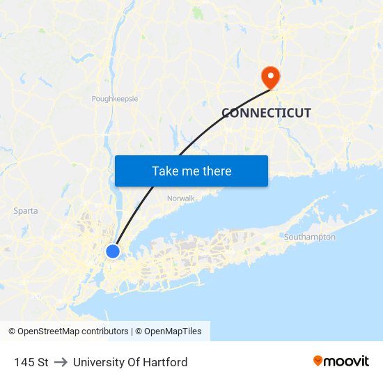 145 St to University Of Hartford map