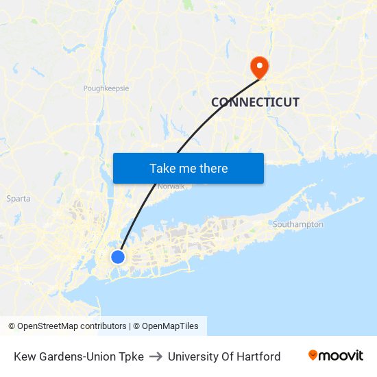 Kew Gardens-Union Tpke to University Of Hartford map