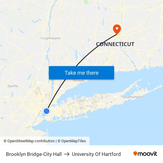 Brooklyn Bridge-City Hall to University Of Hartford map