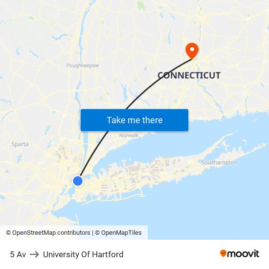 5 Av to University Of Hartford map