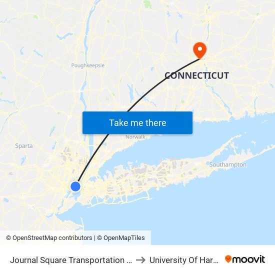 Journal Square Transportation Center to University Of Hartford map