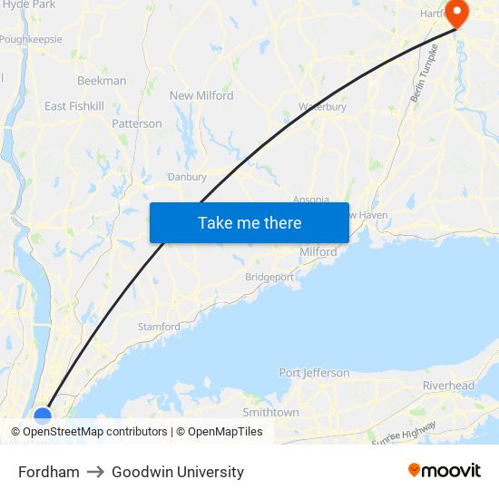 Fordham to Goodwin University map