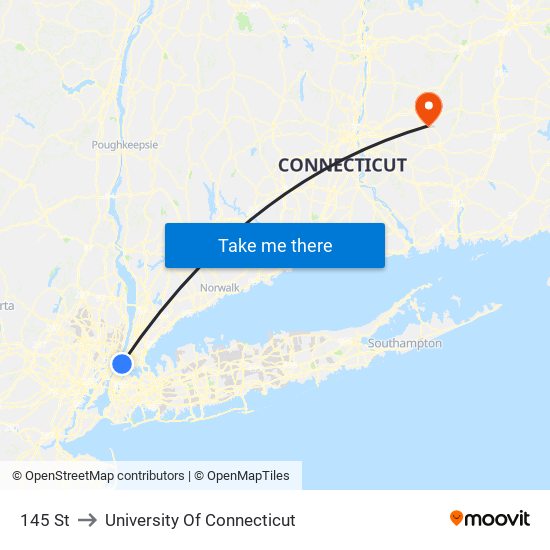 145 St to University Of Connecticut map