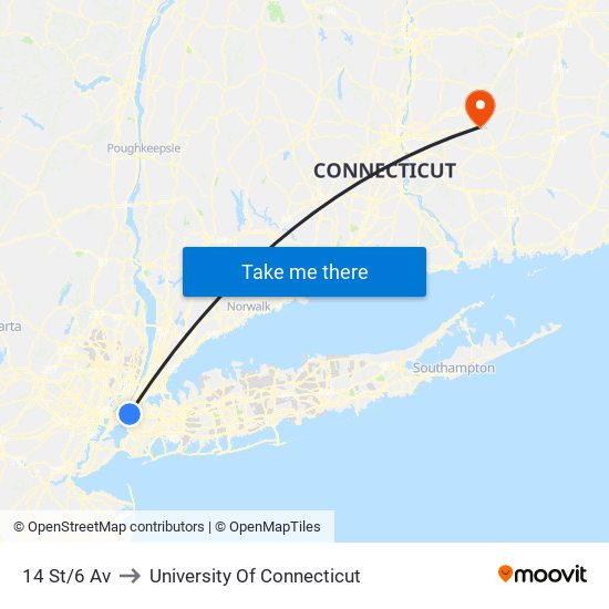 14 St/6 Av to University Of Connecticut map