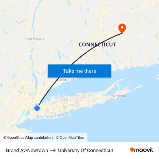 Grand Av-Newtown to University Of Connecticut map