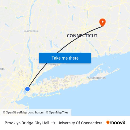 Brooklyn Bridge-City Hall to University Of Connecticut map