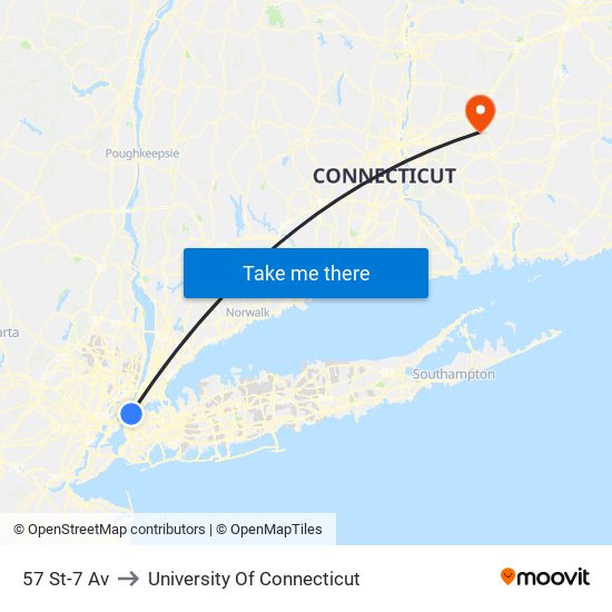 57 St-7 Av to University Of Connecticut map