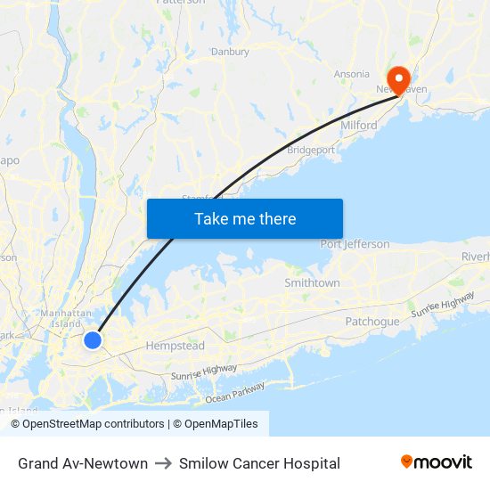 Grand Av-Newtown to Smilow Cancer Hospital map