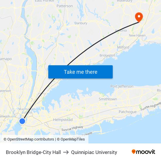 Brooklyn Bridge-City Hall to Quinnipiac University map