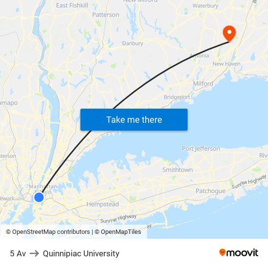 5 Av to Quinnipiac University map