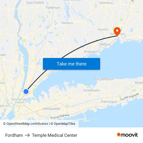 Fordham to Temple Medical Center map