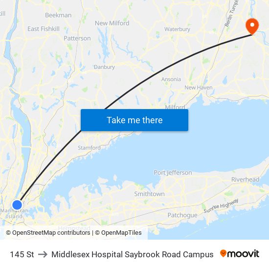 145 St to Middlesex Hospital Saybrook Road Campus map