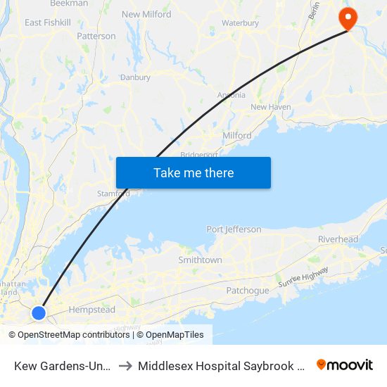 Kew Gardens-Union Tpke to Middlesex Hospital Saybrook Road Campus map