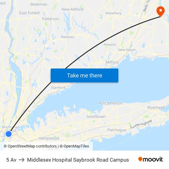 5 Av to Middlesex Hospital Saybrook Road Campus map