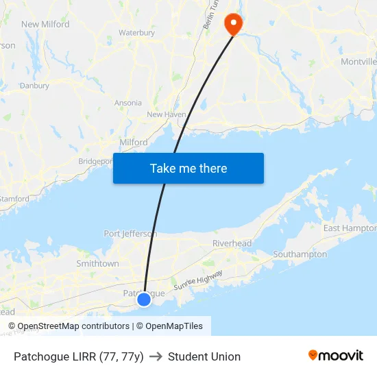 Patchogue LIRR (77, 77y) to Student Union map