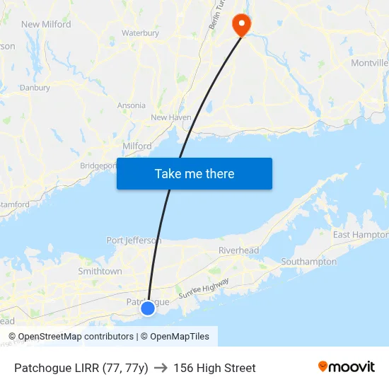 Patchogue LIRR (77, 77y) to 156 High Street map