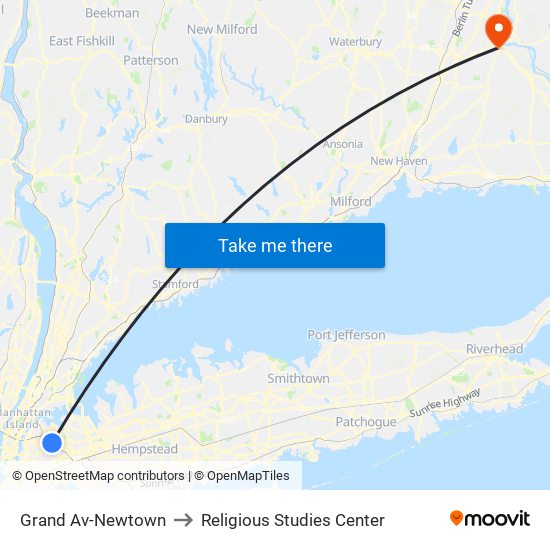Grand Av-Newtown to Religious Studies Center map