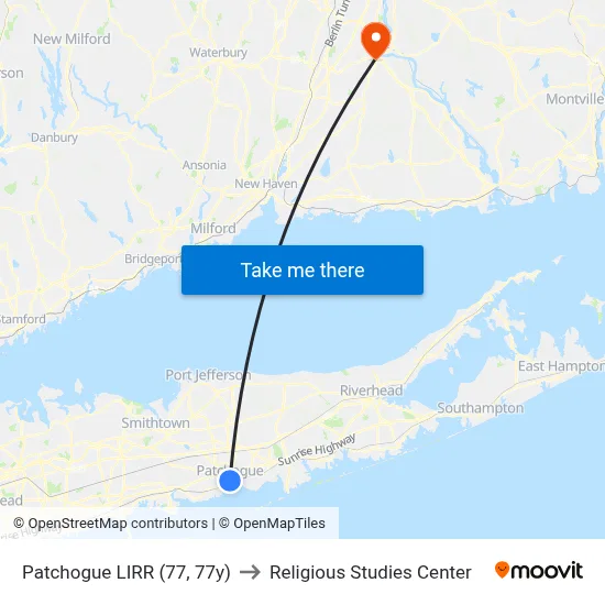 Patchogue LIRR (77, 77y) to Religious Studies Center map