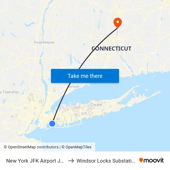 New York JFK Airport JFK to Windsor Locks Substation map