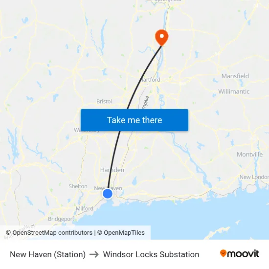 New Haven (Station) to Windsor Locks Substation map