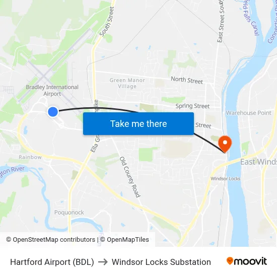 Hartford Airport (BDL) to Windsor Locks Substation map
