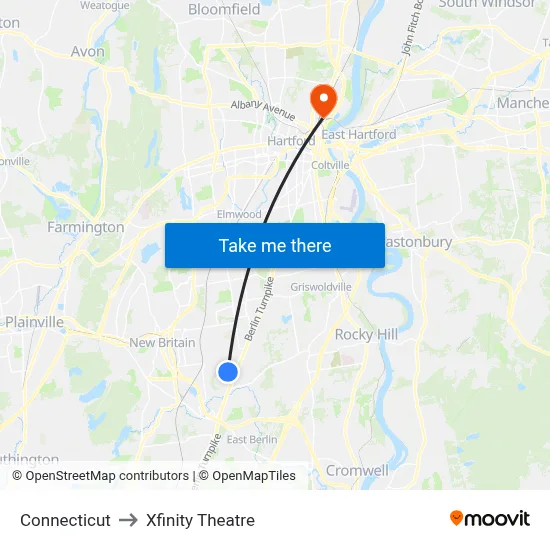 Connecticut to Xfinity Theatre map