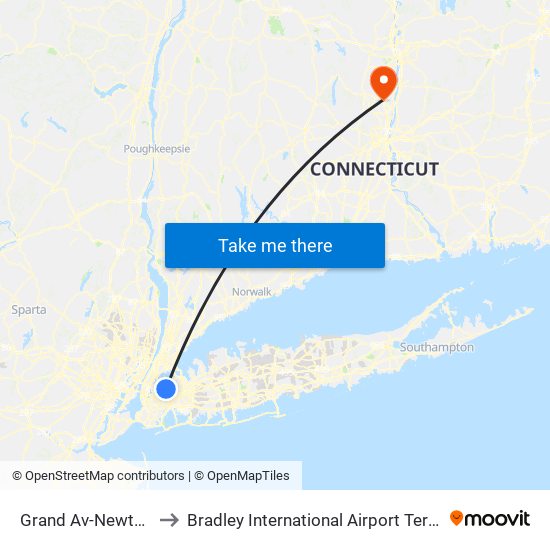 Grand Av-Newtown to Bradley International Airport Terminal map