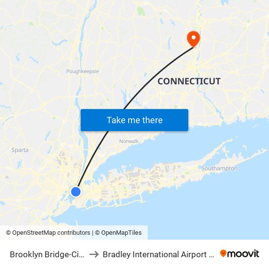 Brooklyn Bridge-City Hall to Bradley International Airport Terminal map