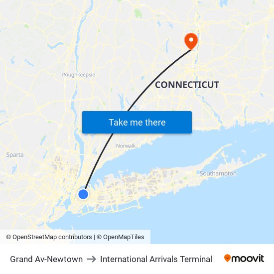 Grand Av-Newtown to International Arrivals Terminal map