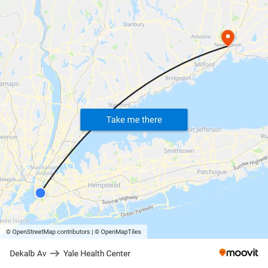 Dekalb Av to Yale Health Center map