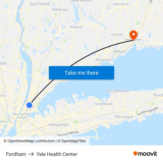 Fordham to Yale Health Center map