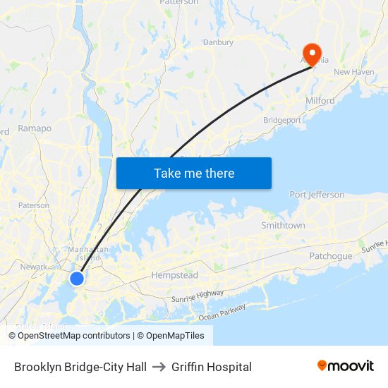 Brooklyn Bridge-City Hall to Griffin Hospital map