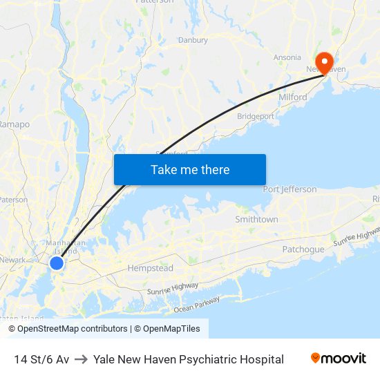 14 St/6 Av to Yale New Haven Psychiatric Hospital map