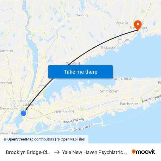 Brooklyn Bridge-City Hall to Yale New Haven Psychiatric Hospital map