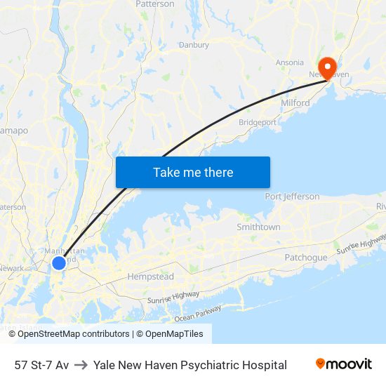 57 St-7 Av to Yale New Haven Psychiatric Hospital map