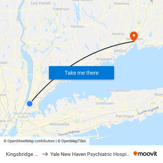 Kingsbridge Rd to Yale New Haven Psychiatric Hospital map