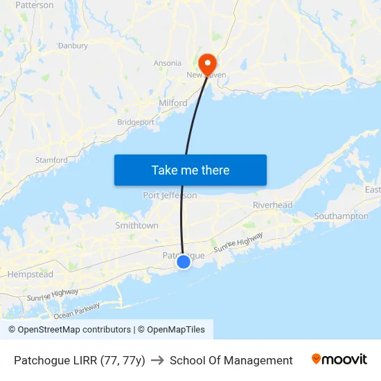 Patchogue LIRR (77, 77y) to School Of Management map