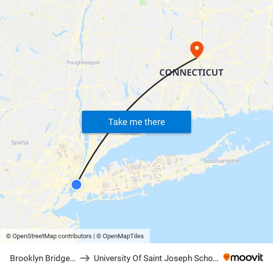 Brooklyn Bridge-City Hall to University Of Saint Joseph School Of Pharmacy map