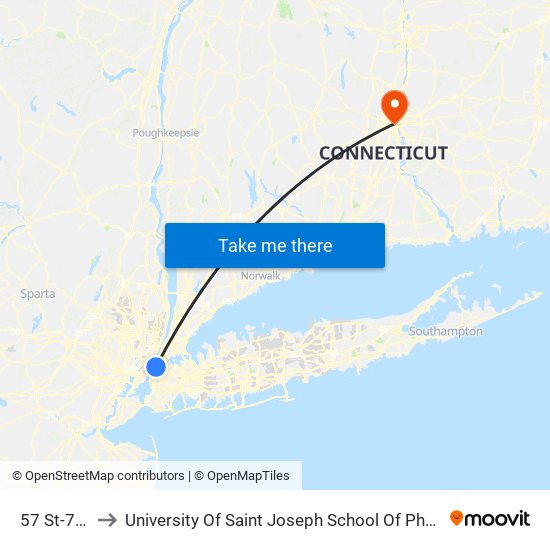 57 St-7 Av to University Of Saint Joseph School Of Pharmacy map
