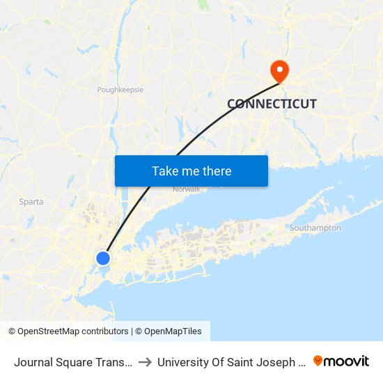 Journal Square Transportation Center to University Of Saint Joseph School Of Pharmacy map