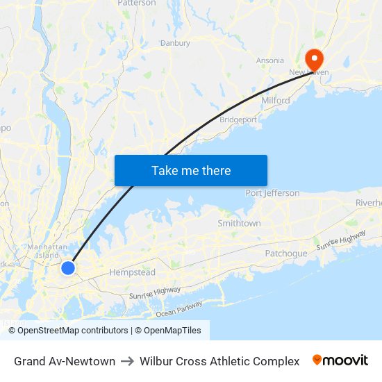 Grand Av-Newtown to Wilbur Cross Athletic Complex map