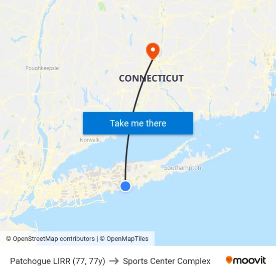 Patchogue LIRR (77, 77y) to Sports Center Complex map