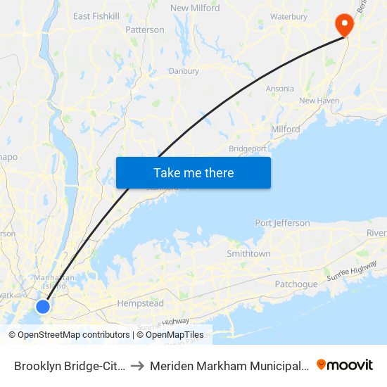 Brooklyn Bridge-City Hall to Meriden Markham Municipal Airport map