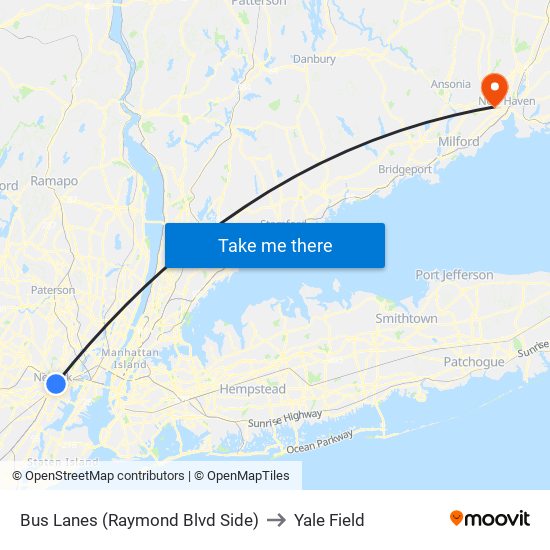 Bus Lanes (Raymond Blvd Side) to Yale Field map