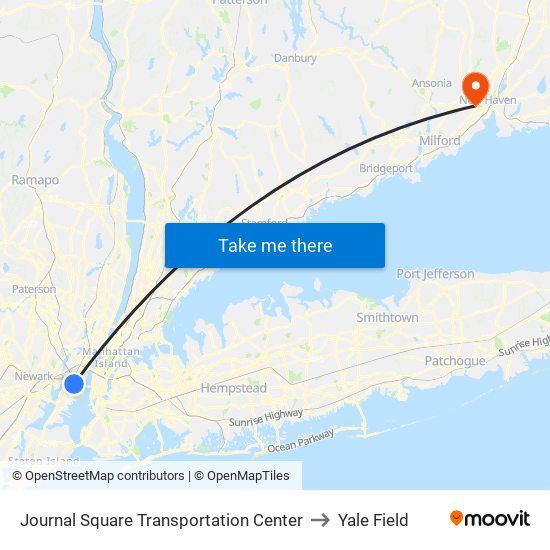 Journal Square Transportation Center to Yale Field map