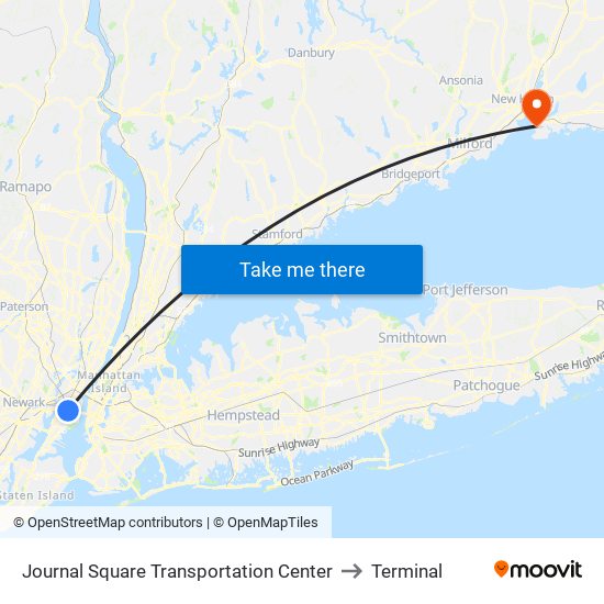 Journal Square Transportation Center to Terminal map